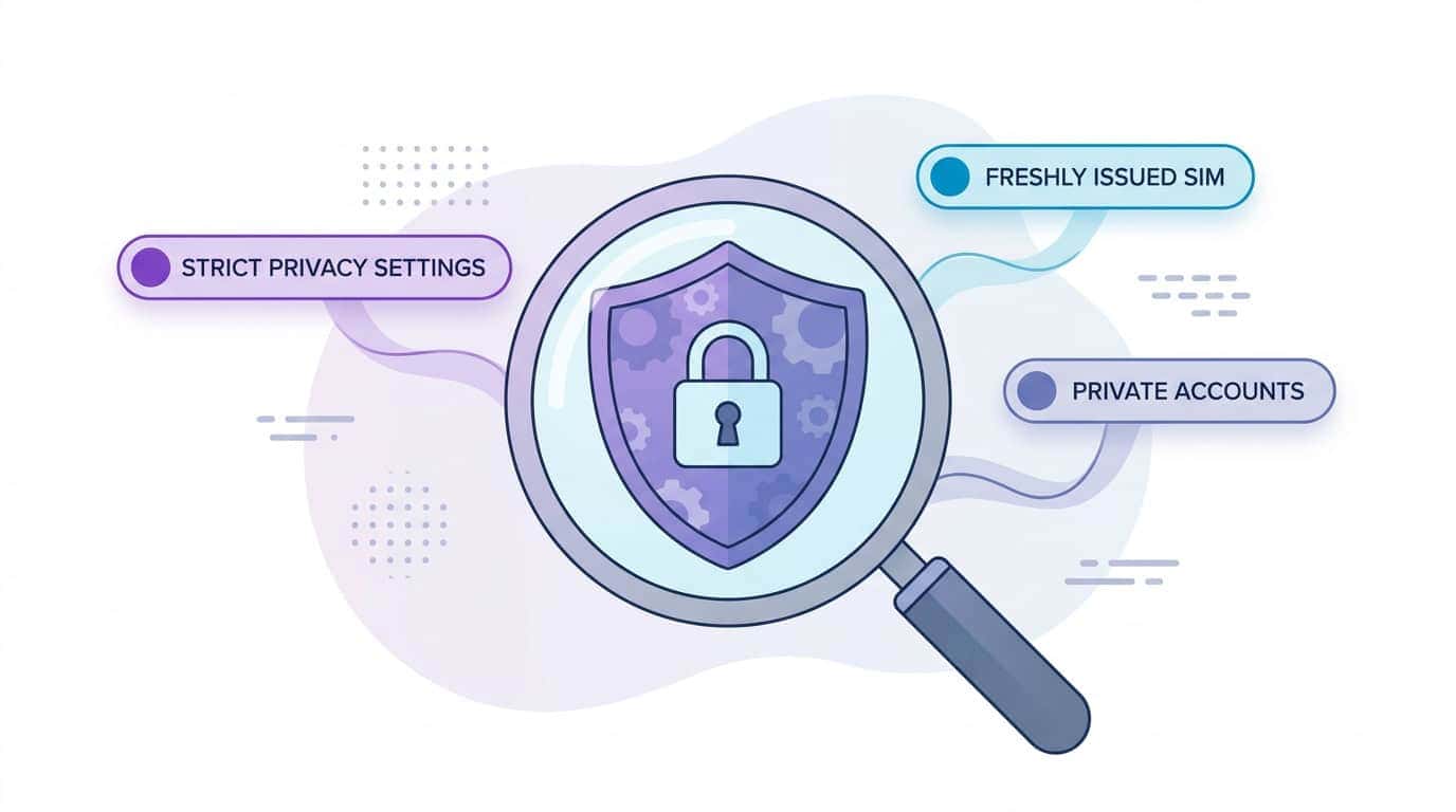 Illustration showing privacy shield with magnifying glass representing private accounts and strict privacy settings